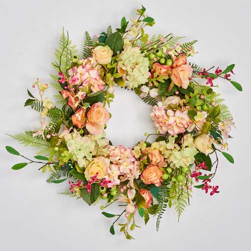 26" Berries Flowers & Mixed Foliage Wreath on Natural Twig Base